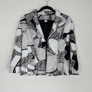 Chicos Women Size 1 White & Black Polkadot Patchwork Jacket Coat Blazer NWOT